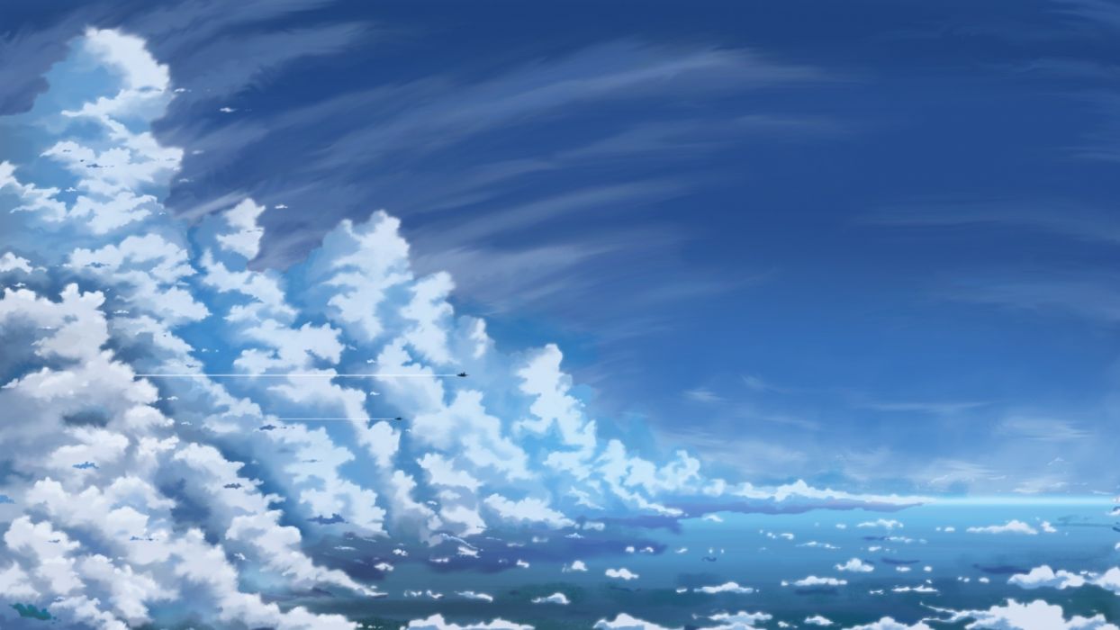 1244x700 Anime Sky Clouds Aircrafts wallpaper ... Wallpaper