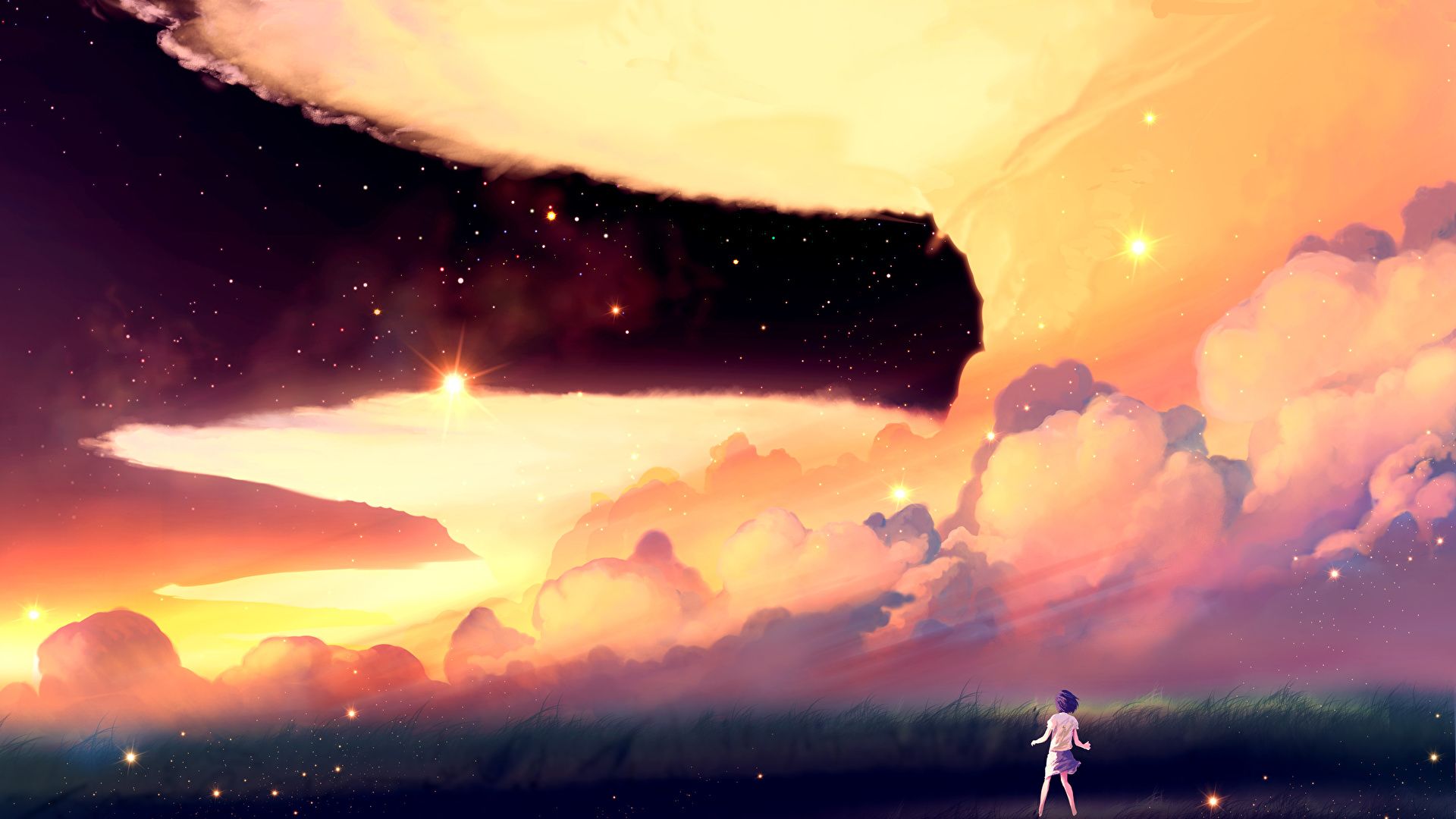 1920x1080 Stars akio-bako Anime Sky Clouds 1920x1080 Wallpaper