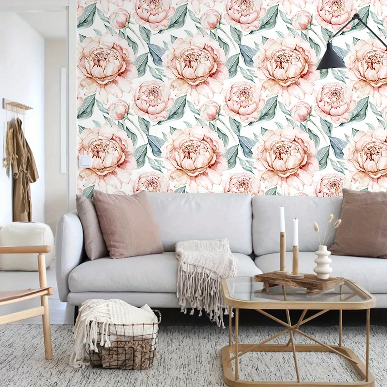 Large Floral Peony Wallpaper, Removable Wallpaper