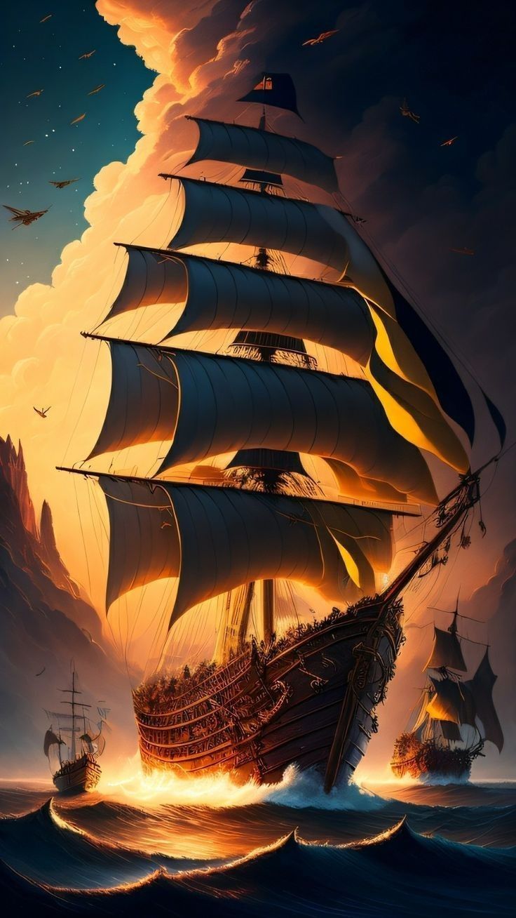 736x1308 Pirate Ship Wallpaper | Ship paintings ... Wallpaper