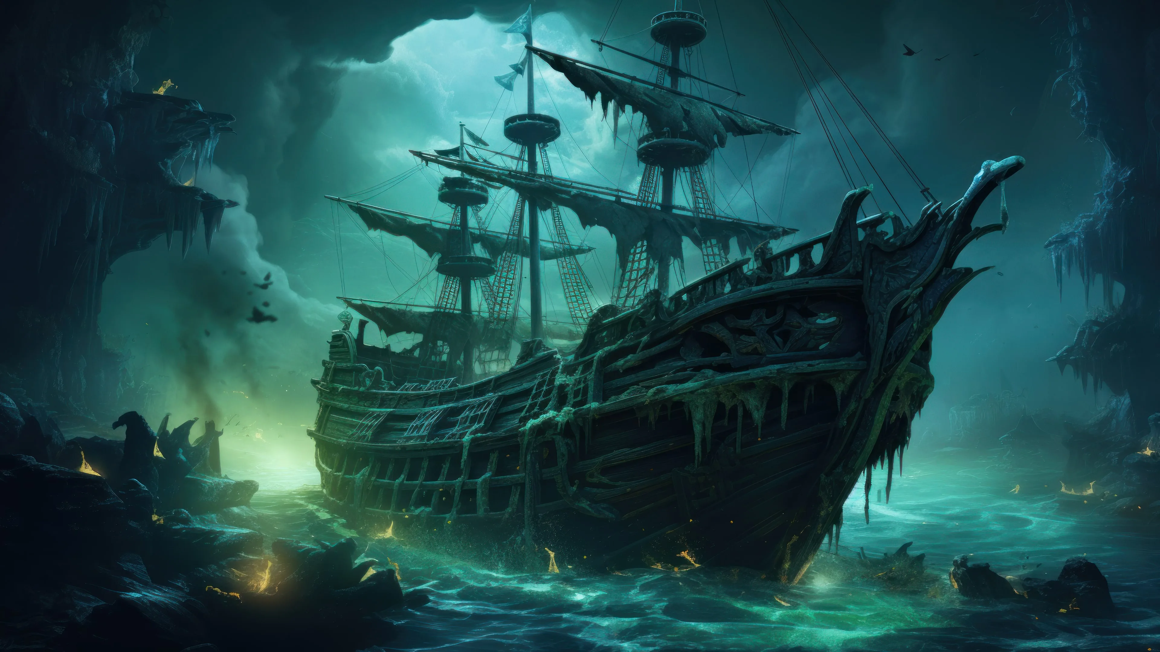 3840x2160 Halloween Ghost Ship AI Generated 4K ... Wallpaper