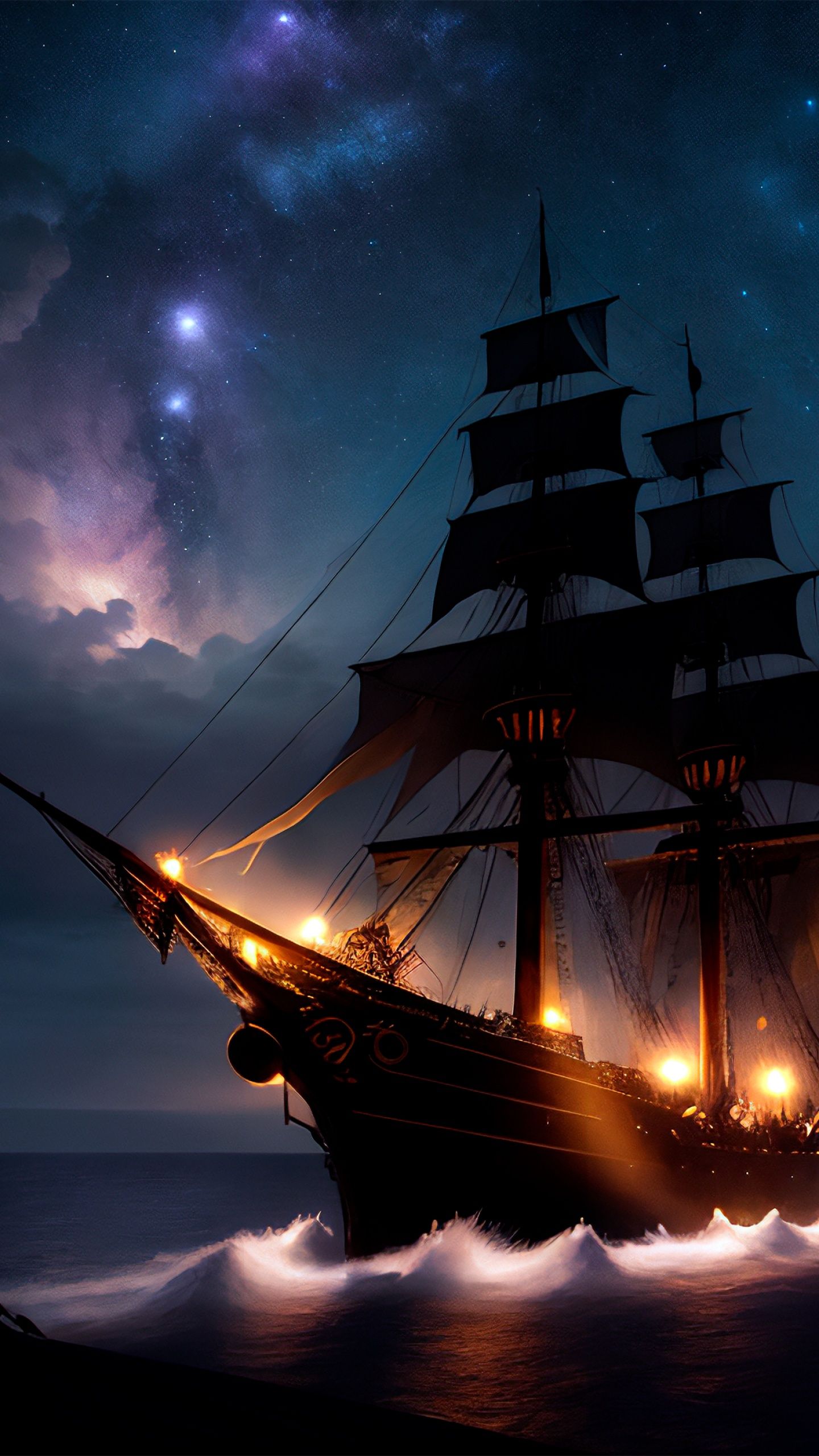 1440x2560 Ship Wallpaper 4K, Night, Storm, Clouds ... Wallpaper