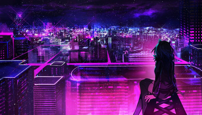 Purple Neon Anime Wallpaper