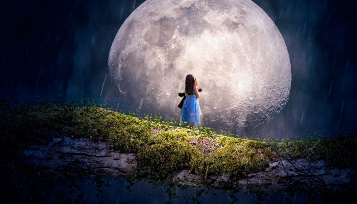 Moon and Girl Wallpaper