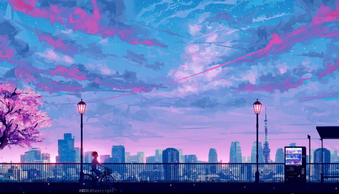 Pink and Blue Anime Wallpaper