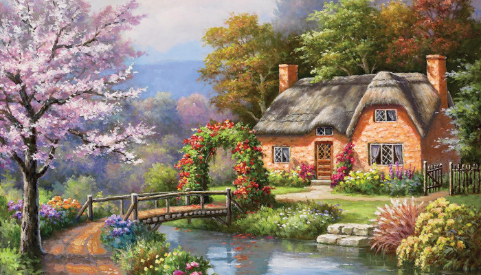 Spring Cottage Wallpaper