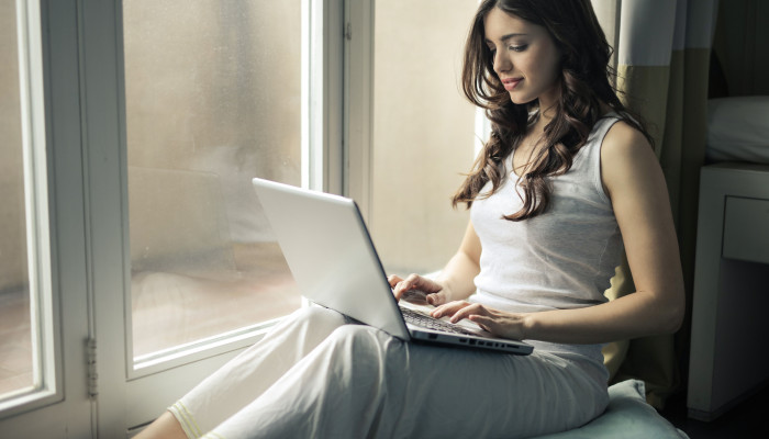 Girl with Laptop Wallpaper